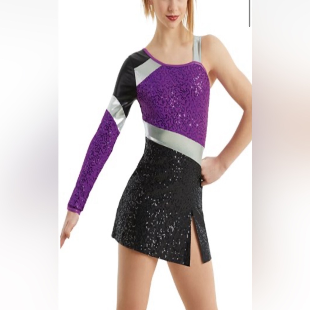 BALERA SMALL PURPLE BALCK COLORBLOCK SEQUIN DRESS DANCE COSTUME NO DAMAGES